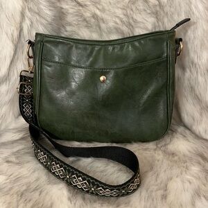 Bonita Leather Sonya faux leather green crossbody embroidered strap bag